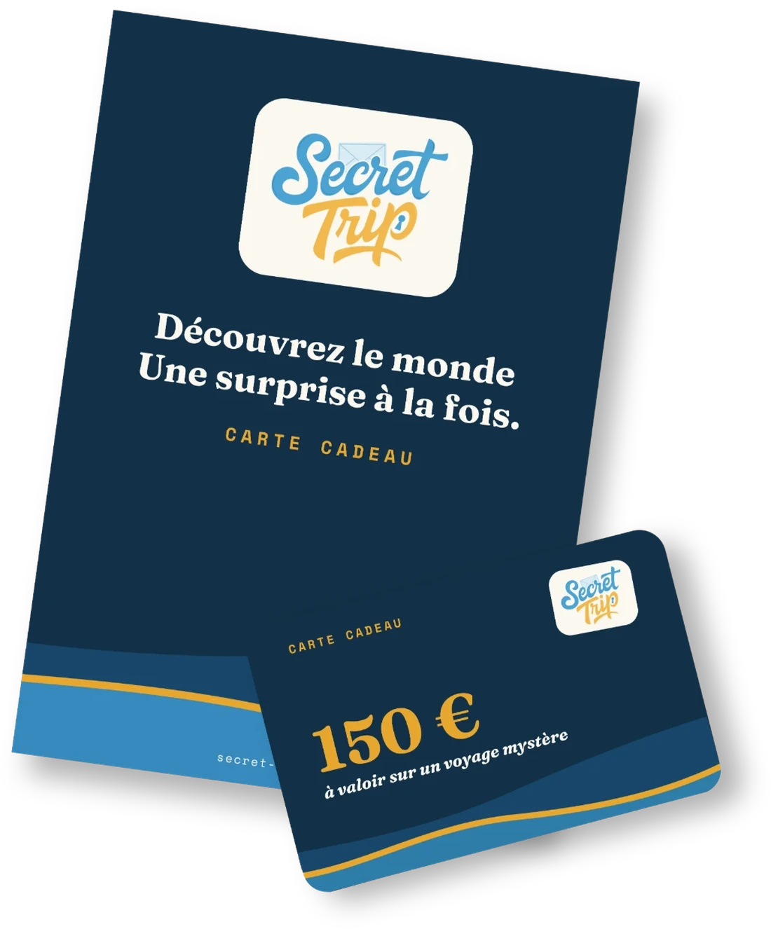 Le livret Secret Trip et la carte cadeau, tels que les reçoit votre proche